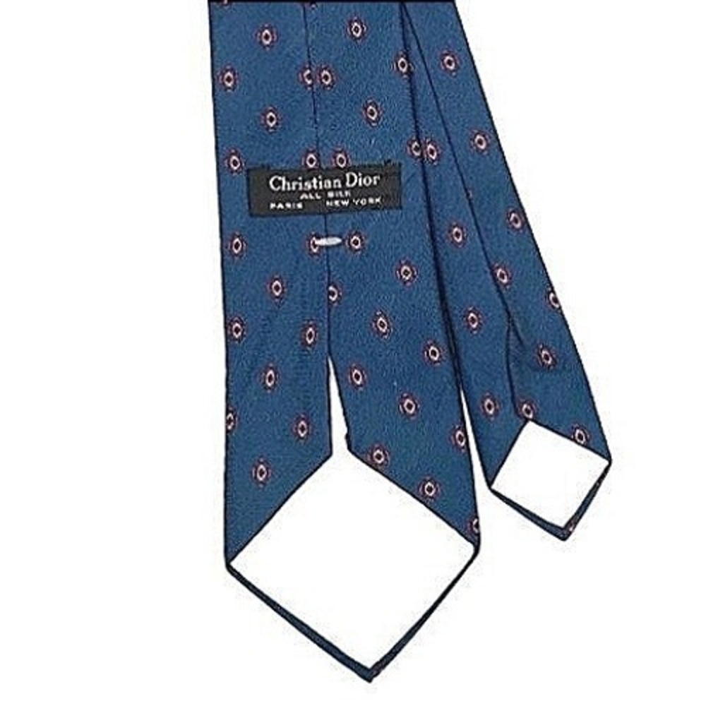 Vintage Christian Dior Silk Tie Men's Navy Red Geometric Foulard Paris New York